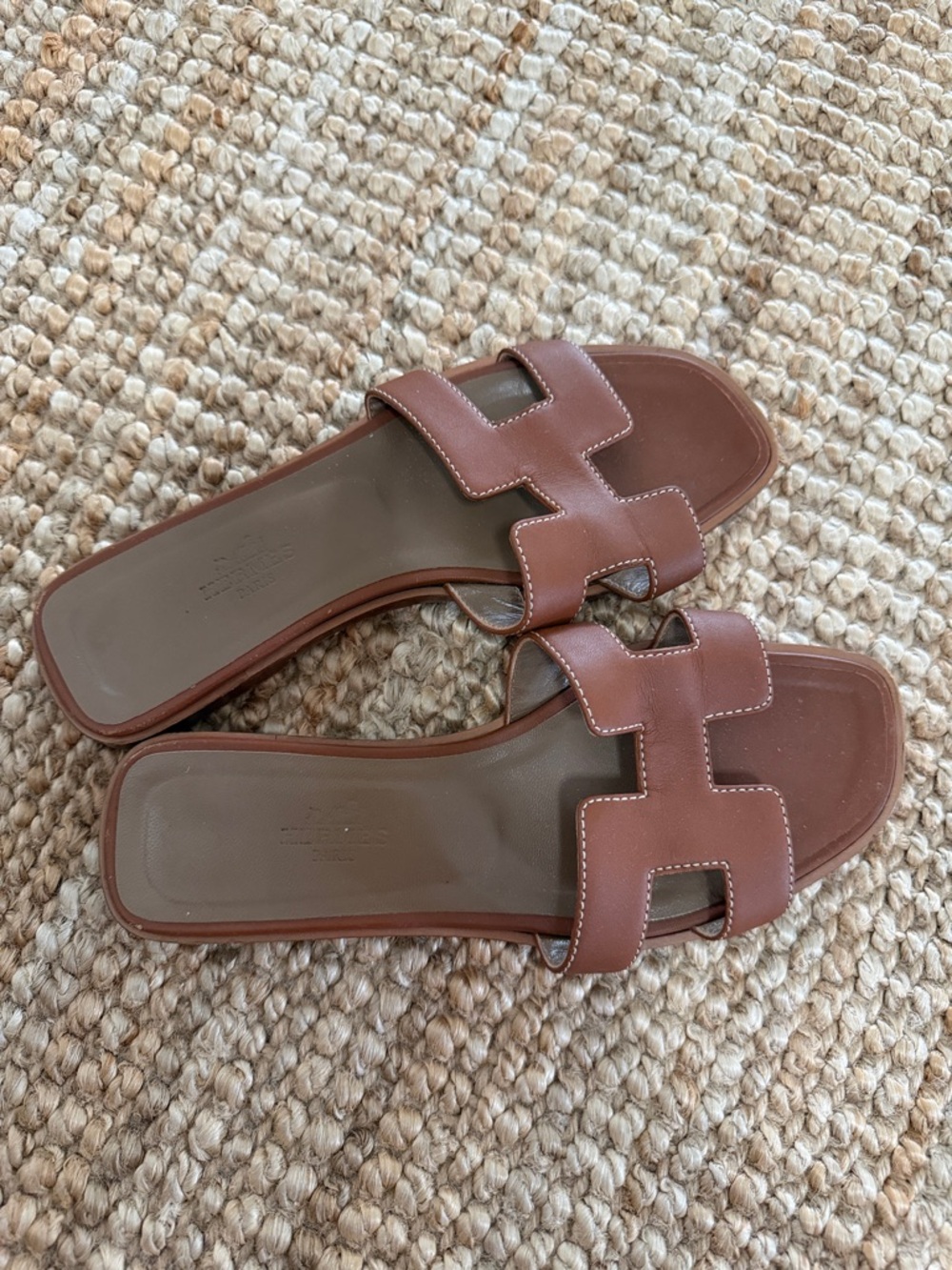Hermes Brown Leather Oran Slide Sandals
